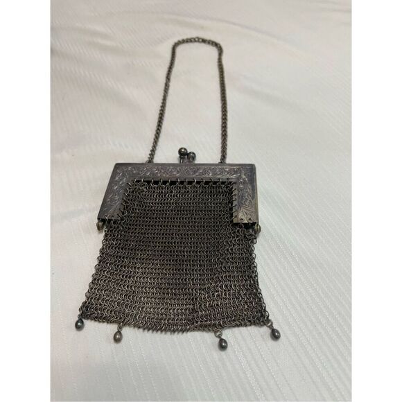 Antique 1900s Vintage German Silver Mesh Bag/Purse Chain Signed - Picture 1 of 11